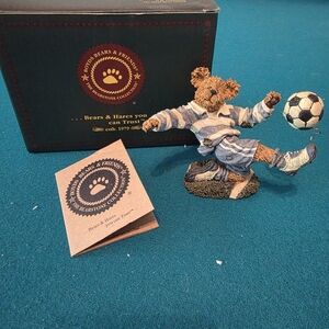 Boyds Bears Blue and White Soccer Bear Figurine